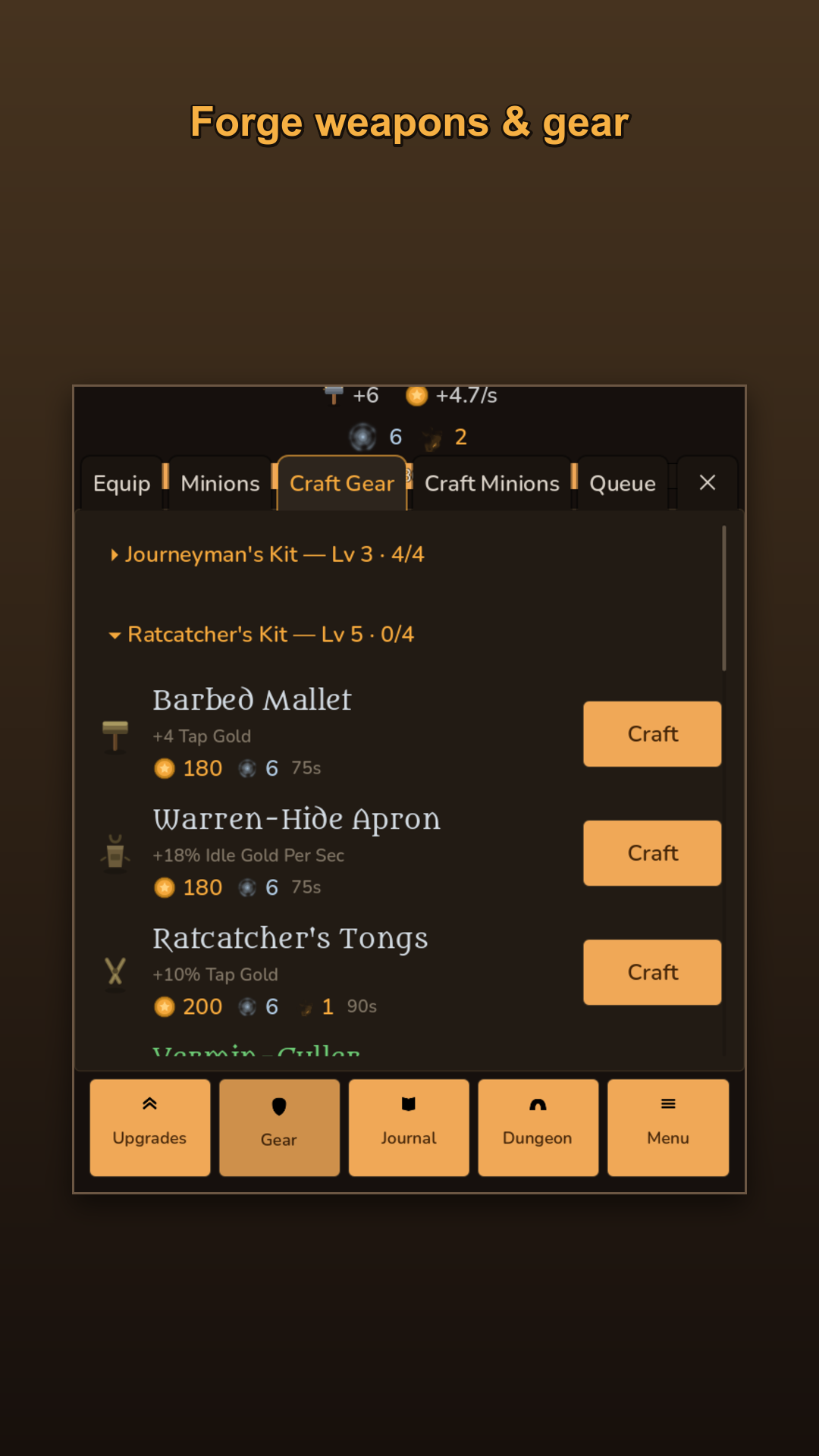 Craft weapons and gear from boss drops
