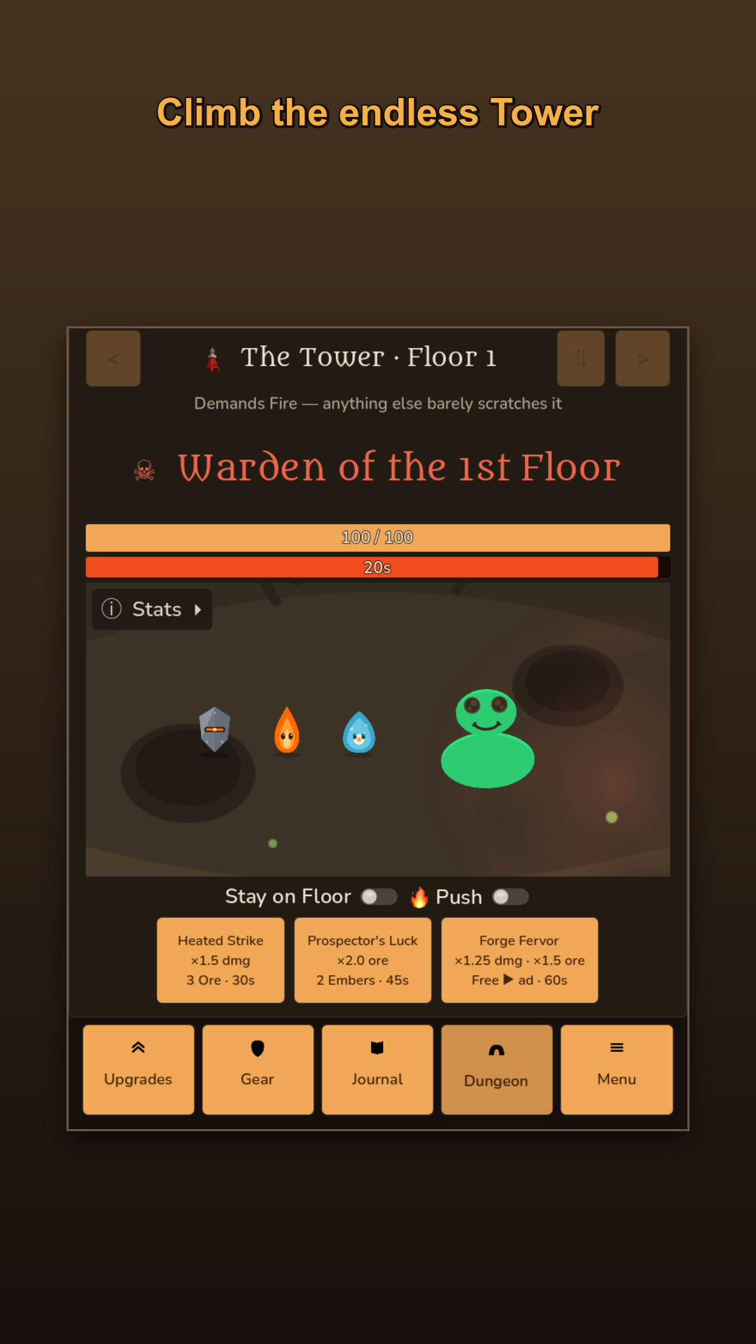 Climb the Tower, one element demanded per floor