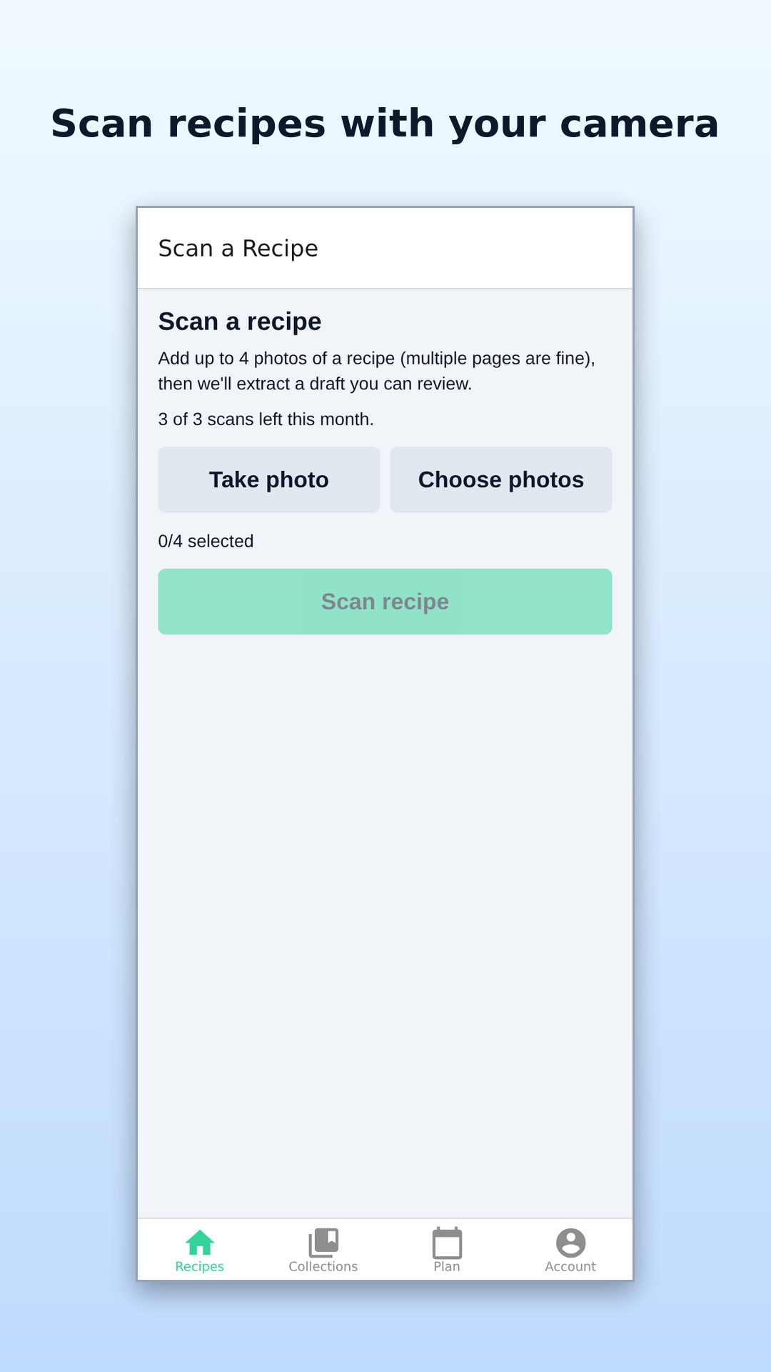 Scan recipes with your camera