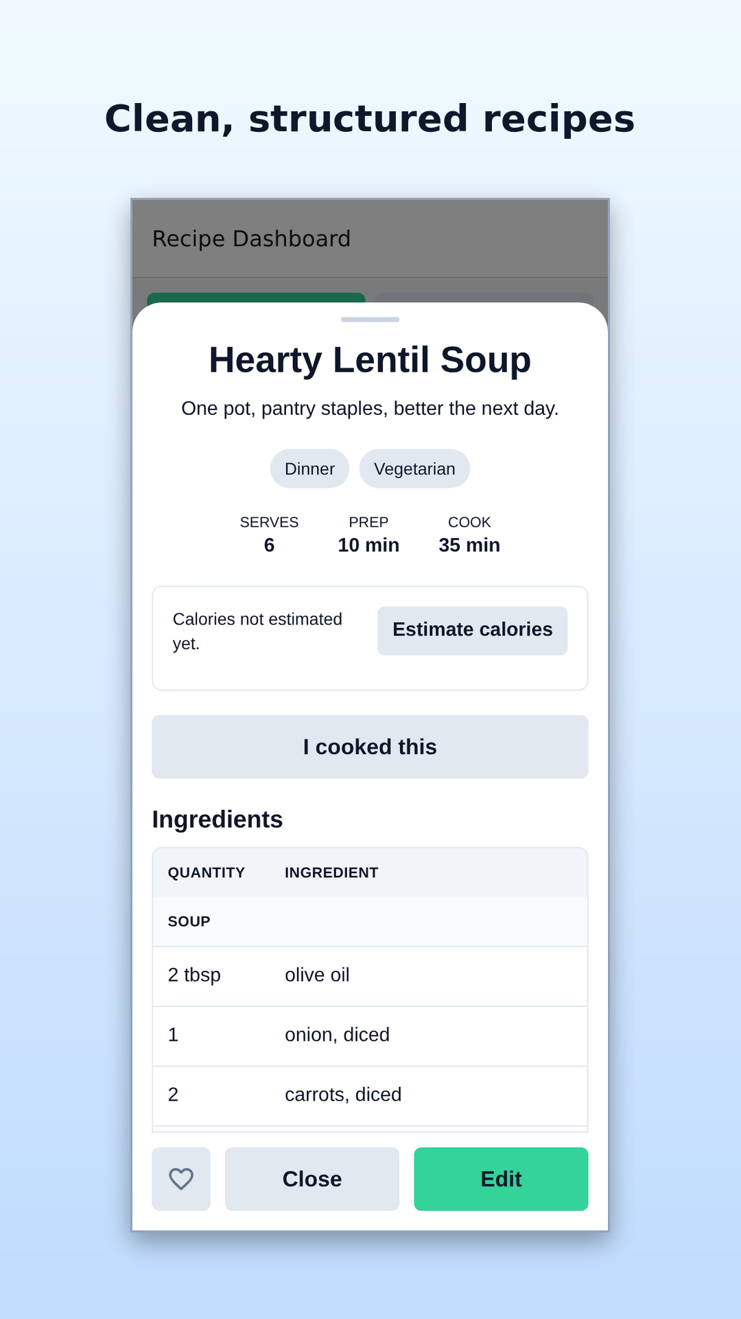 Clean, structured recipes