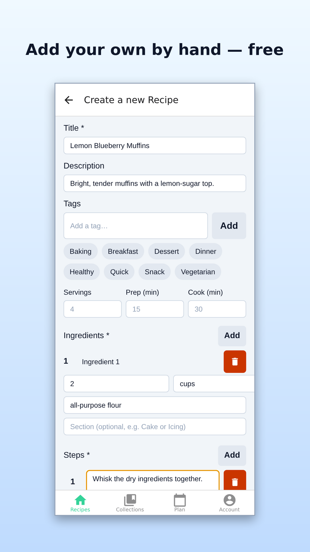Add your own by hand — free