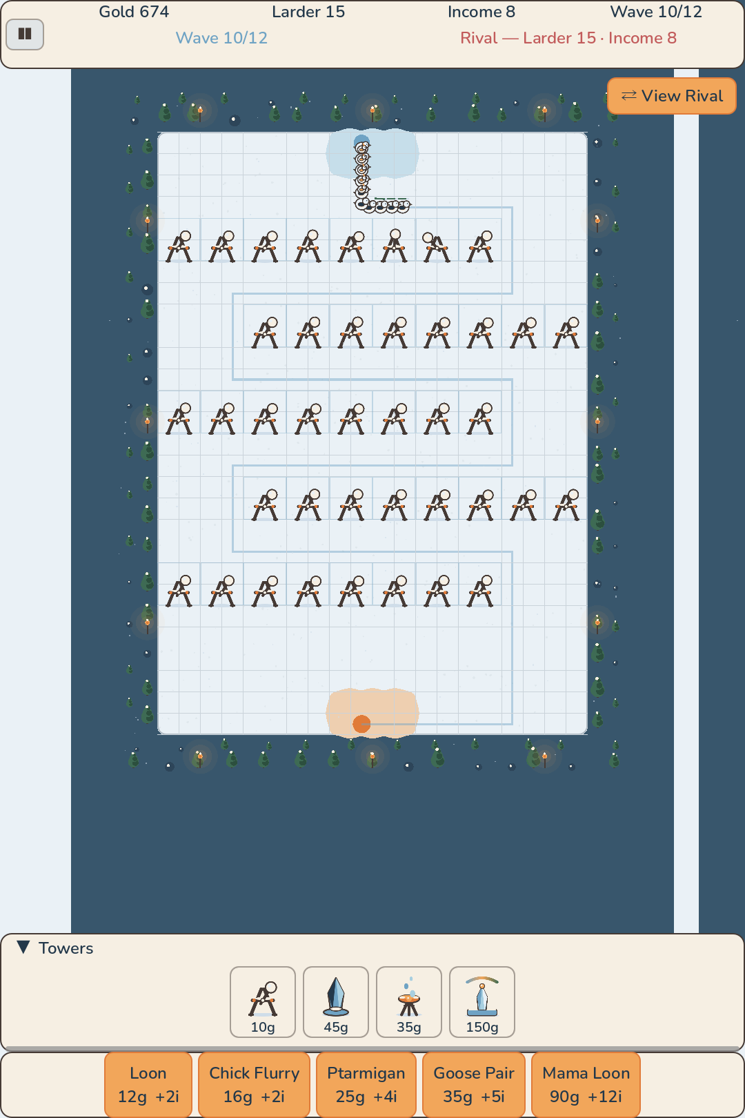 Versus: your village and the rival's on mirrored boards